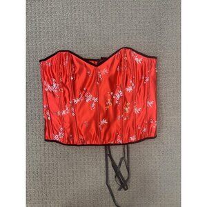 VTG Intimate Attitudes Overbust Corset 38 Satin Floral Lace Up Bra Top Bustier
